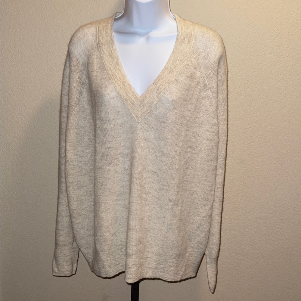 Madewell Ginny Cream Oversized V-Neck Soft Alpaca Blend Sweater Women’s Size XL